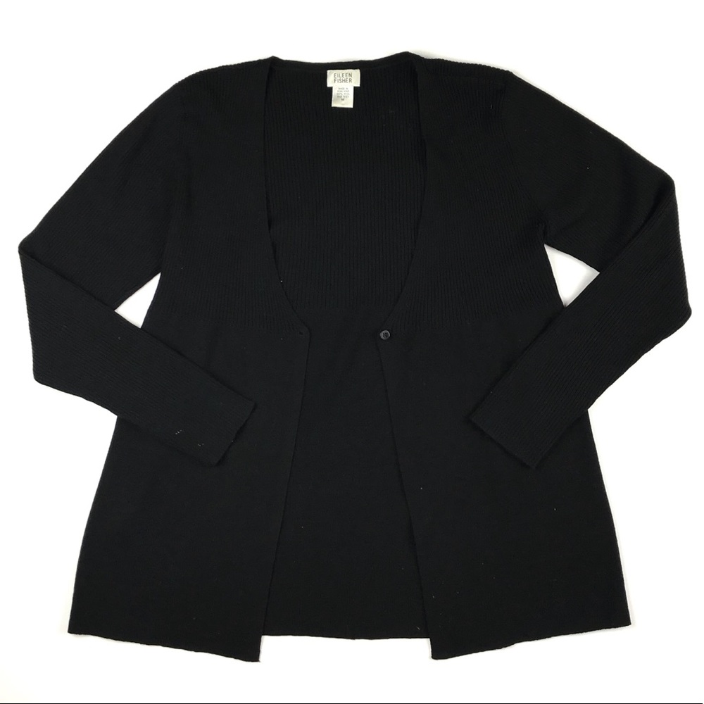 Eileen Fisher Wool Black Cardigan M
